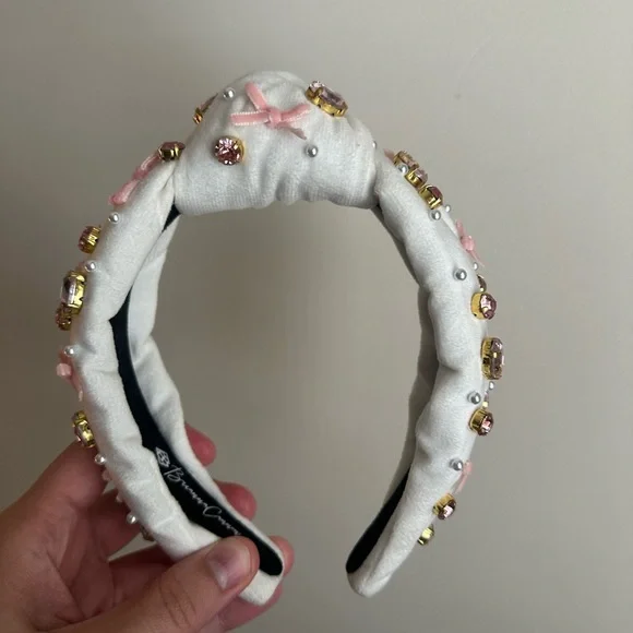 Brianna Cannon Pink and White Embellished Headbands Brianna Cannon Hot Pink Velvet Headband w/ Hand-Sewn Crystal  main image 2